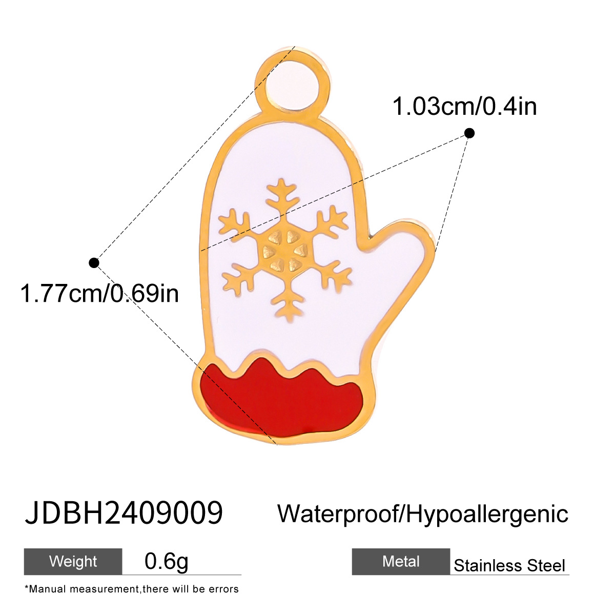 White / 1 Piece Ethnic Classic Style Christmas Cartoon Gloves Shape Stainless Steel  Gold Color Women's Pendant Picture9